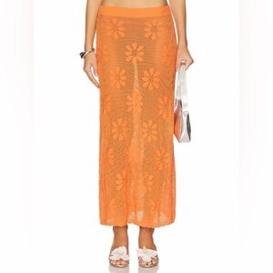 Vibrant Orange Floral Maxi Skirt
